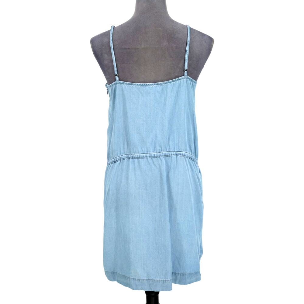Paige Dress Womens Small Blue Chambray Short Spaghetti Straps Side Zip Pockets - Picture 2 of 14